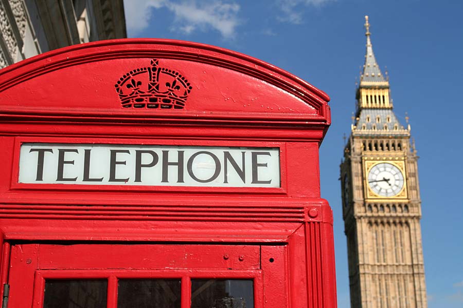 telefonní budka a Big Ben, Londýn, Anglie